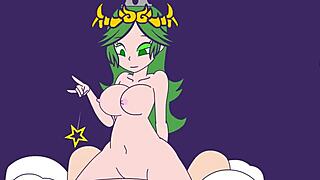 Palutena rides with big tits bouncing in this hentai anime scene