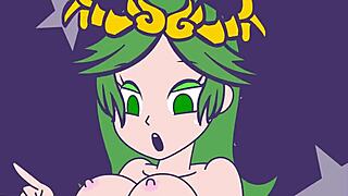 Palutena rides with big tits bouncing in this hentai anime scene