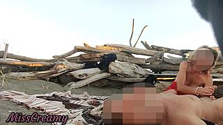 caught flashing and sucking big cock on nude beach