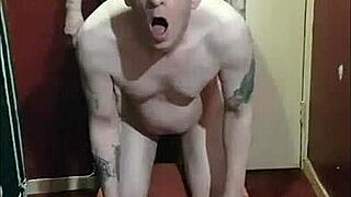 Bisexual enjoys outdoor homemade pegging session.