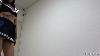 Kotono morishita undresses from her miniskirt uniform on webcam