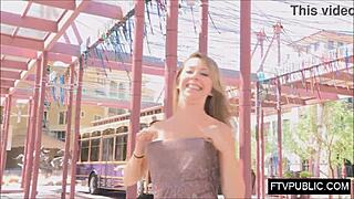 Blonde flashing upskirt on the street, want to see more?