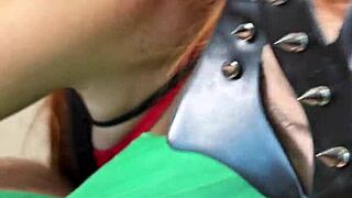 this heels-wearing redhead girlfriend seduces with her petite body and swallows cum in the bedroom