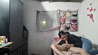 Latina stepsister visits room to suck cock and swallow cum.