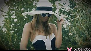 Solo blonde Jillian Janson is masturbating outdoor in 4K, sexy and erotic.