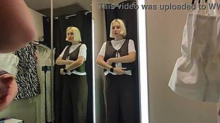 blonde shows big tits naked in mall changing room