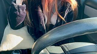 Artemisia love flashes big tits in car during outdoor solo ride