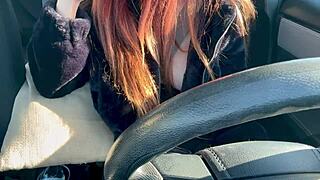 Artemisia love flashes big tits in car during outdoor solo ride