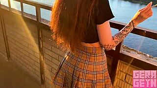 smoking girl gives fast blowjob on public balcony with sensual teen vibe