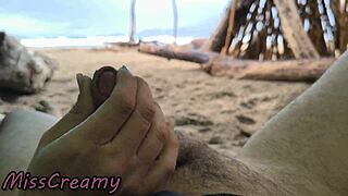 Misscreamy handjobs my cock in 4k public sex on the beach during storm