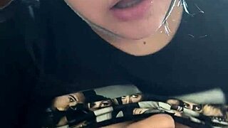 fat curvy babe shows nipples and gives pov blowjob with cumshot on natural tits