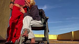 I suck my neighbor's cock and swallow on the balcony