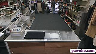 The customer's wife gets spied on while getting railed in the back office