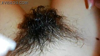 Pretty amateur shows hairy bush underwater in pool close up