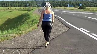 Big ass in leather leggings looks so sexy at home