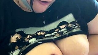 fat curvy babe shows nipples and gives pov blowjob with cumshot on natural tits