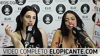 Bisexual Lesbians Kiss And Playfully Interact With Lollipop