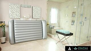 nuru massage with ebony masseuse jenna foxx fingering and blowing her client passionately.