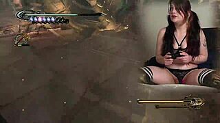 i'm watching this goth bimbo masturbate while playing bayonetta episode 5 on lovense, her tits bouncing as she gets horny