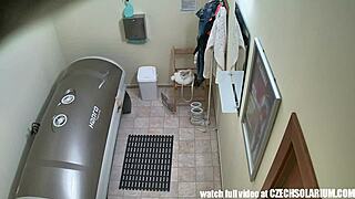 Blonde cutie in public voyeur scene for the first time