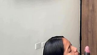Cute brunette enters stepbrothers room for sloppy blowjob - amateur couple - Nysdel