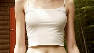 Girls in Underwear Hanging Out at Cabin in Woods