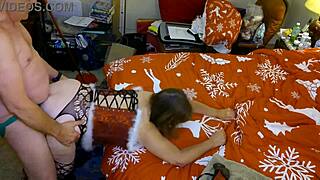 Granny Carmen Claus gets a hardcore doggystyle fuck and creampie from Elvish in POV