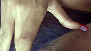 ebony beauty fingers her fat pierced pussy relentlessly