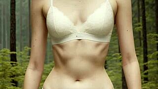 Girls in Underwear Hanging Out at Cabin in Woods