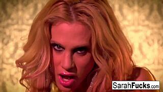 Sexy Sarah Jessie Fingers Herself Intensely In Leather Gloves