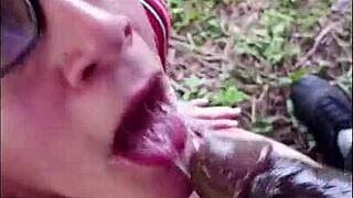 Nasty White Slut Sucking Big Black Cock Outside BBC