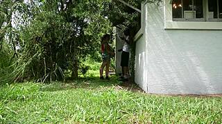 Nasty White Slut Sucking Big Black Cock Outside BBC