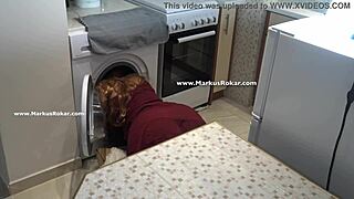 stupid maid stuck in washing machine