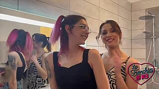 Leila and jade, skinny european brunettes, fuck wildly as naughty french lesbian sluts!
