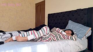 Shy latina wakes in stepbrother's bed, feeling excited.