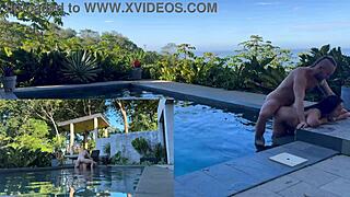 Outdoors in costa rica, girlfriend gets anal and blowjob from her boyfriend.