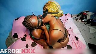 big booty lesbian having passionate sex, wet orgasm, dildo, cunilingus, moaning, squirting