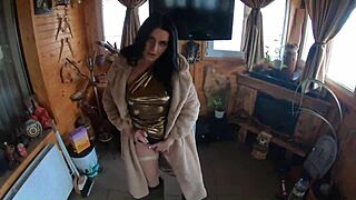 Cheating wife dances with husband's friend, clothes ripped.