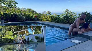 Outdoors in costa rica, girlfriend gets anal and blowjob from her boyfriend.