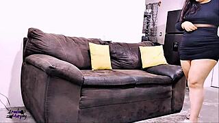 Latina amateur prostitute with big ass and tits almost gets tied up. While masturbating her pussy to orgasm on the couch.