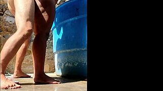 Bathing on the balcony led to my ass full of cum.