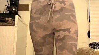 Tiny amateur rides huge dildo, orgasms and leaks cum.