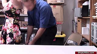 Teen shoplifter gives officer a blowjob in the office