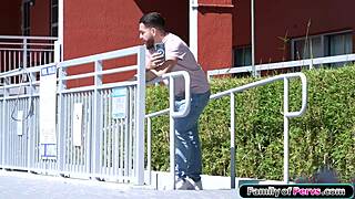 my petite stepsis chanel camryn gives my big cock a footjob with hairy tits and deepthroat