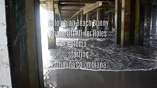 Colombian beach bunny shows all holes in promo.