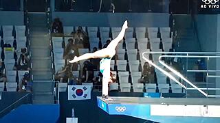 beautiful girls performing ornamental jumps with perfect bodies