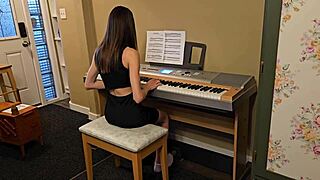 The teacher bent over his wet young piano student for tight doggystyle