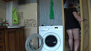 Hidden Camera Peeks Under Housewife's Skirt At Home