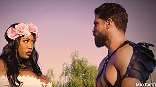 wow, this black princess loses her virginity to a handsome warrior, huge cock and blowjobs included!