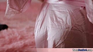 my skinny petite stepsis in lingerie blows my cock on the machine